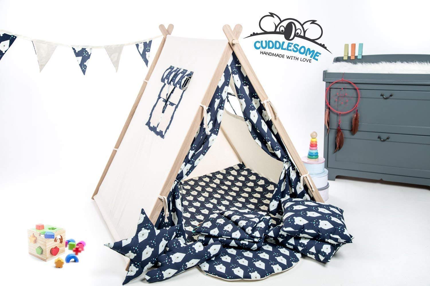 Navy bears teepee tent for children by Cuddlesome