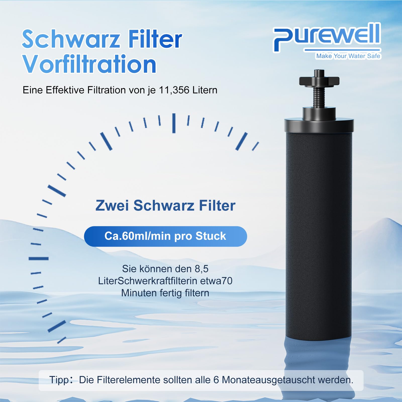 Purewell Schwerkraft-Wasserfilter – Mobiler Aktivkohlefilter für Regenwasser & Trinkwasser – Kein Stromanschluss – Ideal für Haushalt & Outdoor