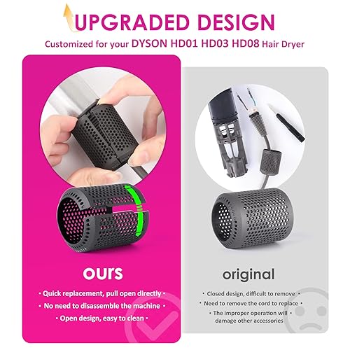 Miniatura 3 de Cubierta de filtro de secador de pelo mejorada compatible con Dyson Supersonic HD01 HD03 HD08 accesorio para secador de pelo, filtro de filtro de