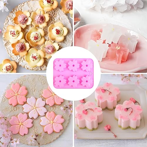 Miniatura 9 de EORTA - Paquete de 2 moldes de silicona para jabón de flor Sakura, bandeja de cubitos de hielo de 6 cavidades para mousse de chocolate, gelatina,