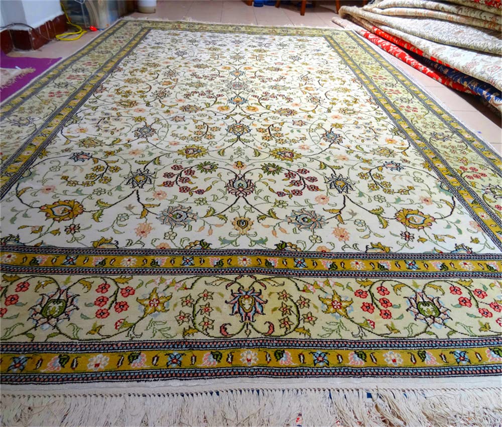 6 ft x 9 ft Handmade Silk Oriental Design Square Carpet for Restaurants and Art Rug