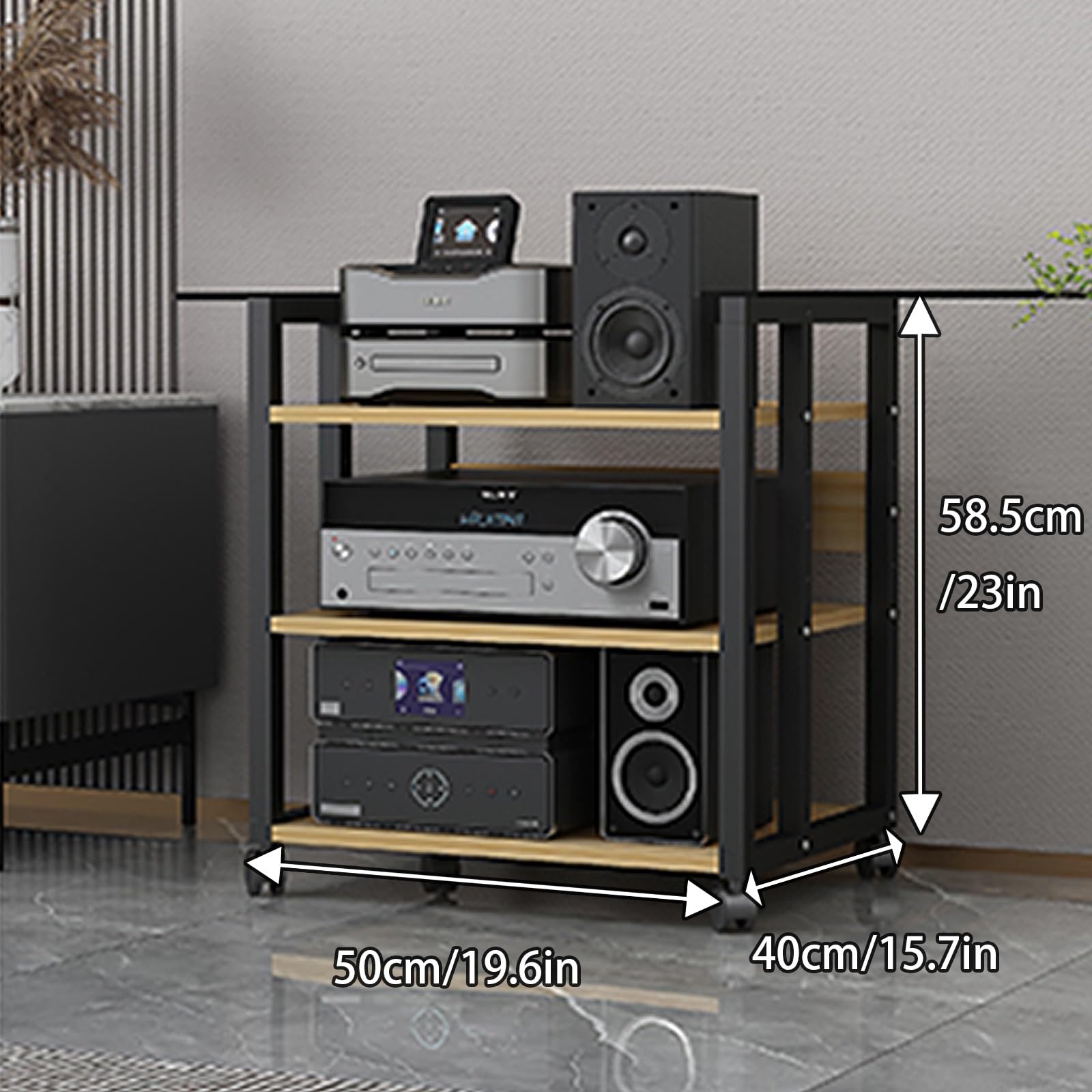 Soporte para equipos audiovisuales con ruedas y amplio espacio de almacenamiento. Soporte para tocadiscos y equipo de música con 6 niveles. Fácil de montar para el hogar, la oficina y el cine en cas