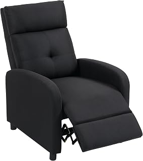 HOMCOM Sillón Relax Reclinable Manual, Sillón Relax de Lino con Apertura Push, Reposapiés, Respaldo Alto, Acolchado Grueso, Butaca Reclinable hasta 155º para Salón, Dormitorio, Oficina, Negro