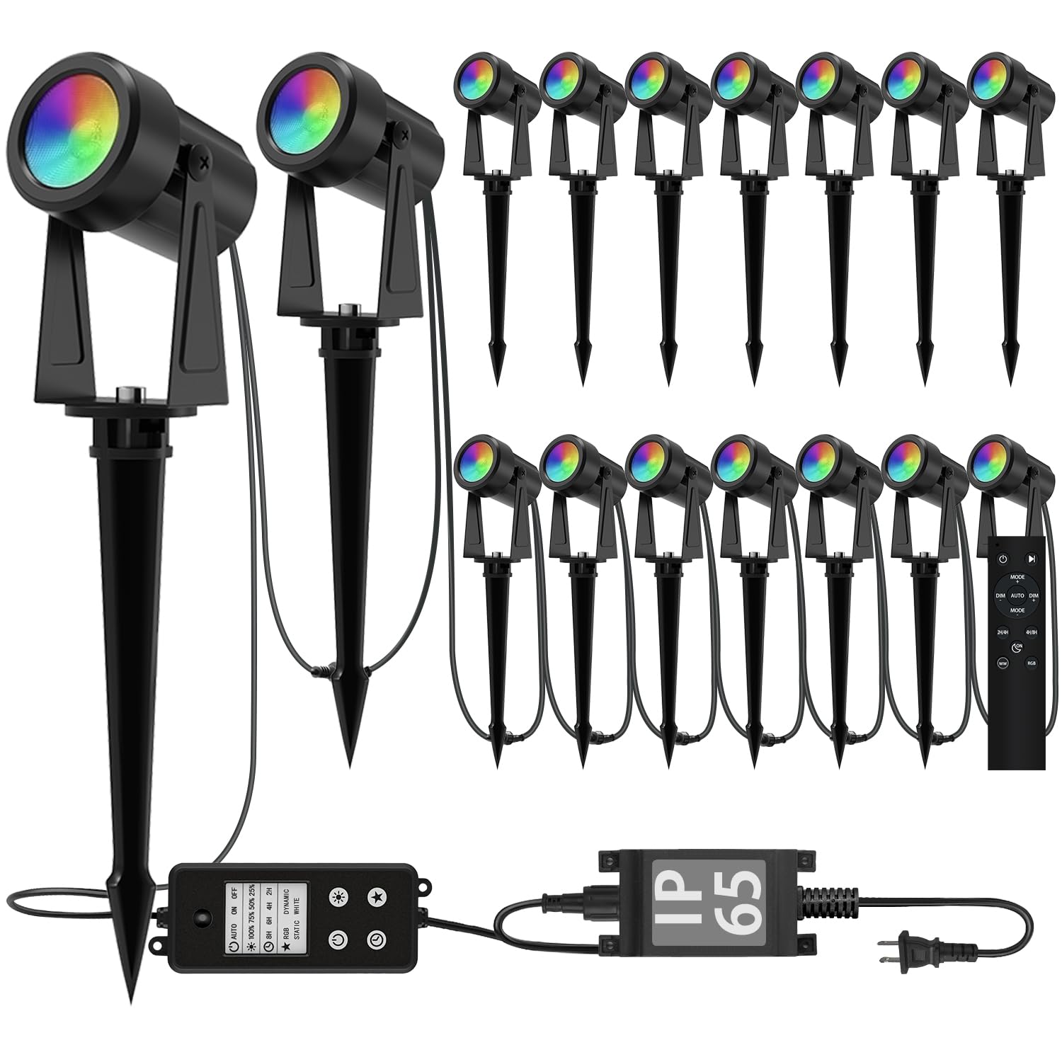 SUNTHIN Outdoor RGBW Landscape Lighting with Remote, Dusk to Dawn, 16 Pack