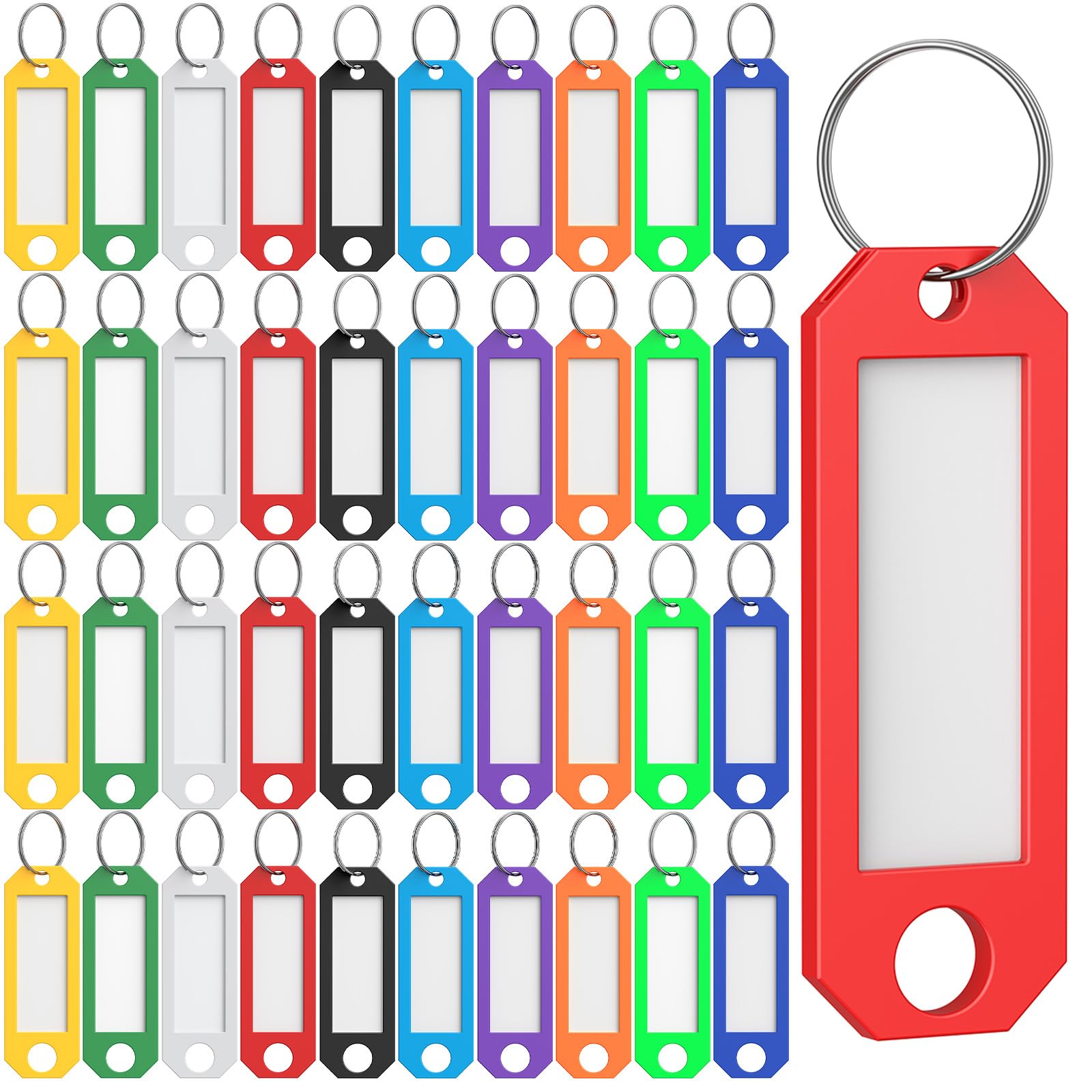 Uniclife 40 Pcs Key Tags, 10 Color Key Tags with Labels, Key Labels for Keychain, Plastic Key Identifiers with Split Ring, Blank Key Ring Tags for House, Office & School, 5.8 x 2 cm