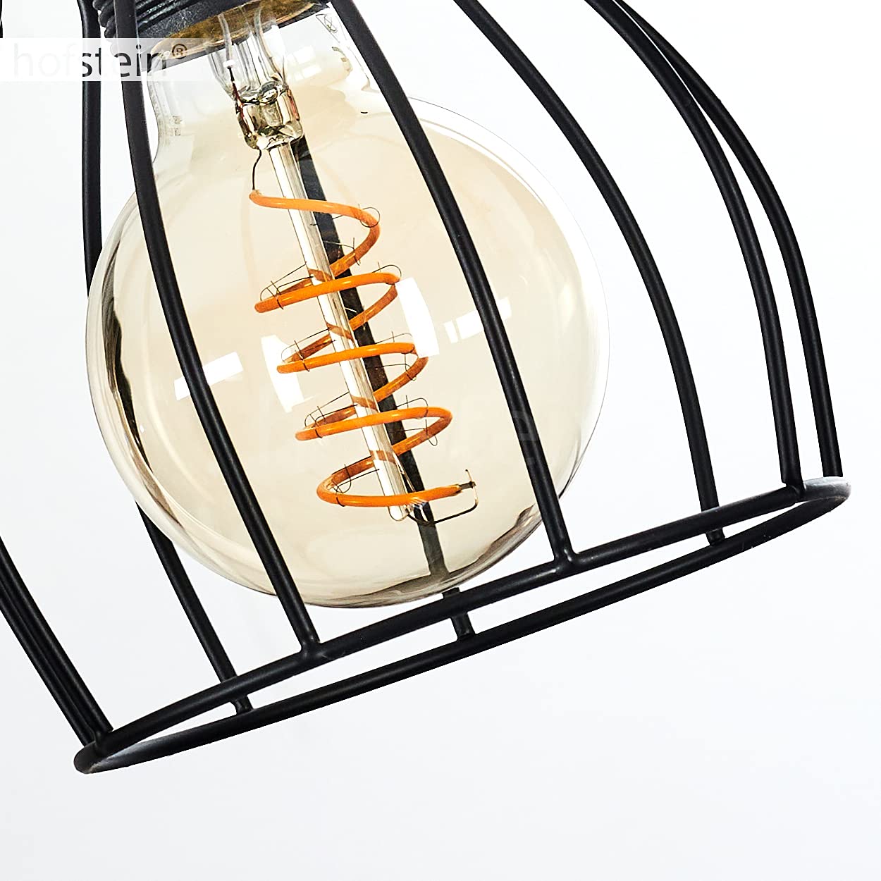 HOFSTEIN Pendelleuchte Gondo, Hängelampe aus Metall/Holz in Schwarz/Braun, 5-flammig, E27, Lampenschirme in Gitteroptik, Höhenverstellbar bis max. 140 cm, modernes industrial Design, Küche, Wohnzimmer