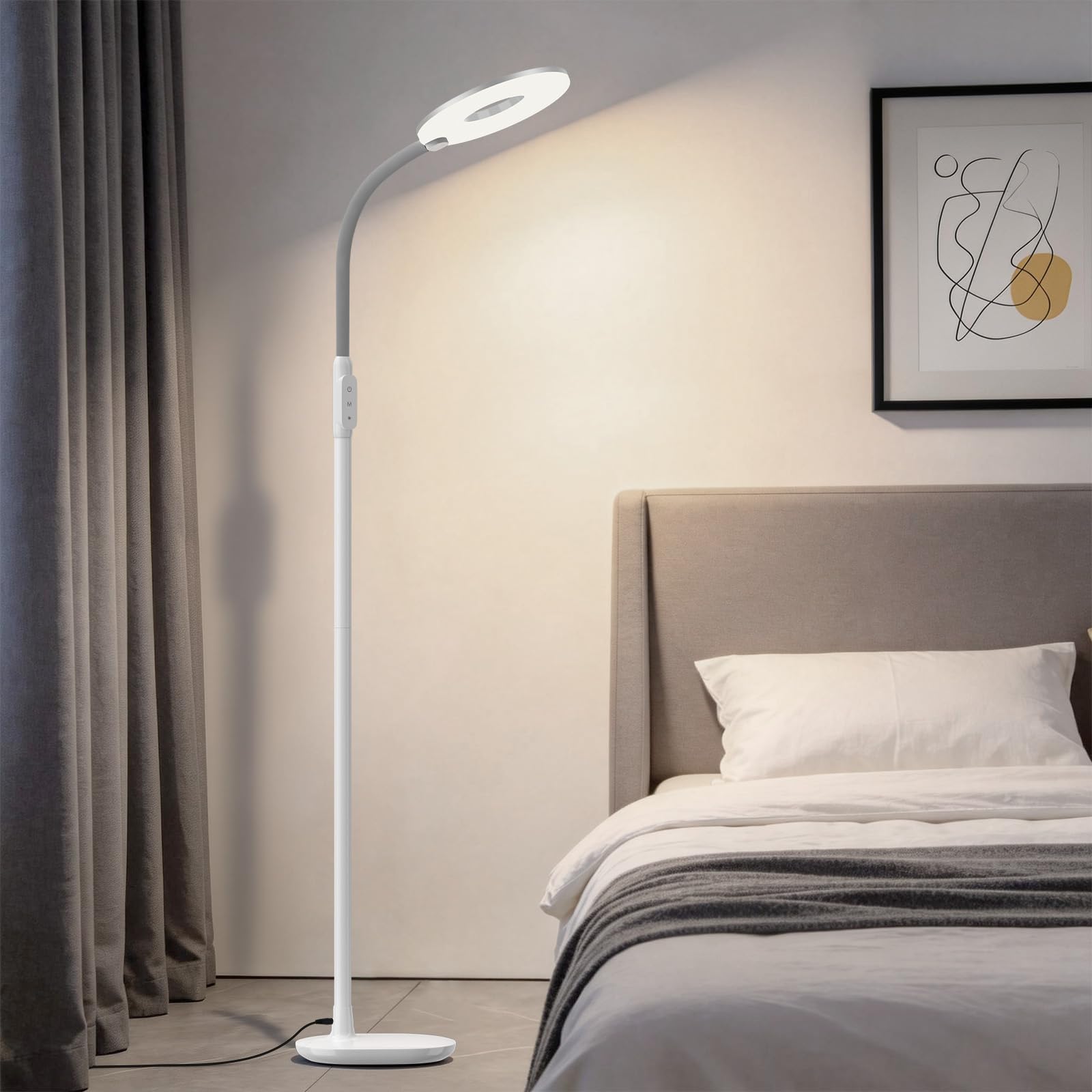 GyroVu Lampada da terra a LED, lampada da lettura da 176 cm per il soggiorno, intensità regolabile e temperatura di colore regolabile, lampada da terra con comando touch e braccio flessibile (Bianco)
