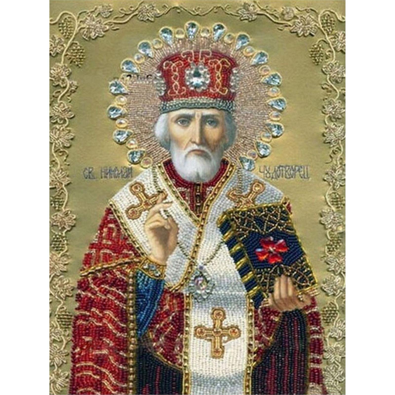Yscolor White Leader Embroidery Full Diamond Religious Icons Crafts Cross Stitch Kits New Diy 5D Diamond Painting Home Decoration 11.8X15.8 In/30X40cm