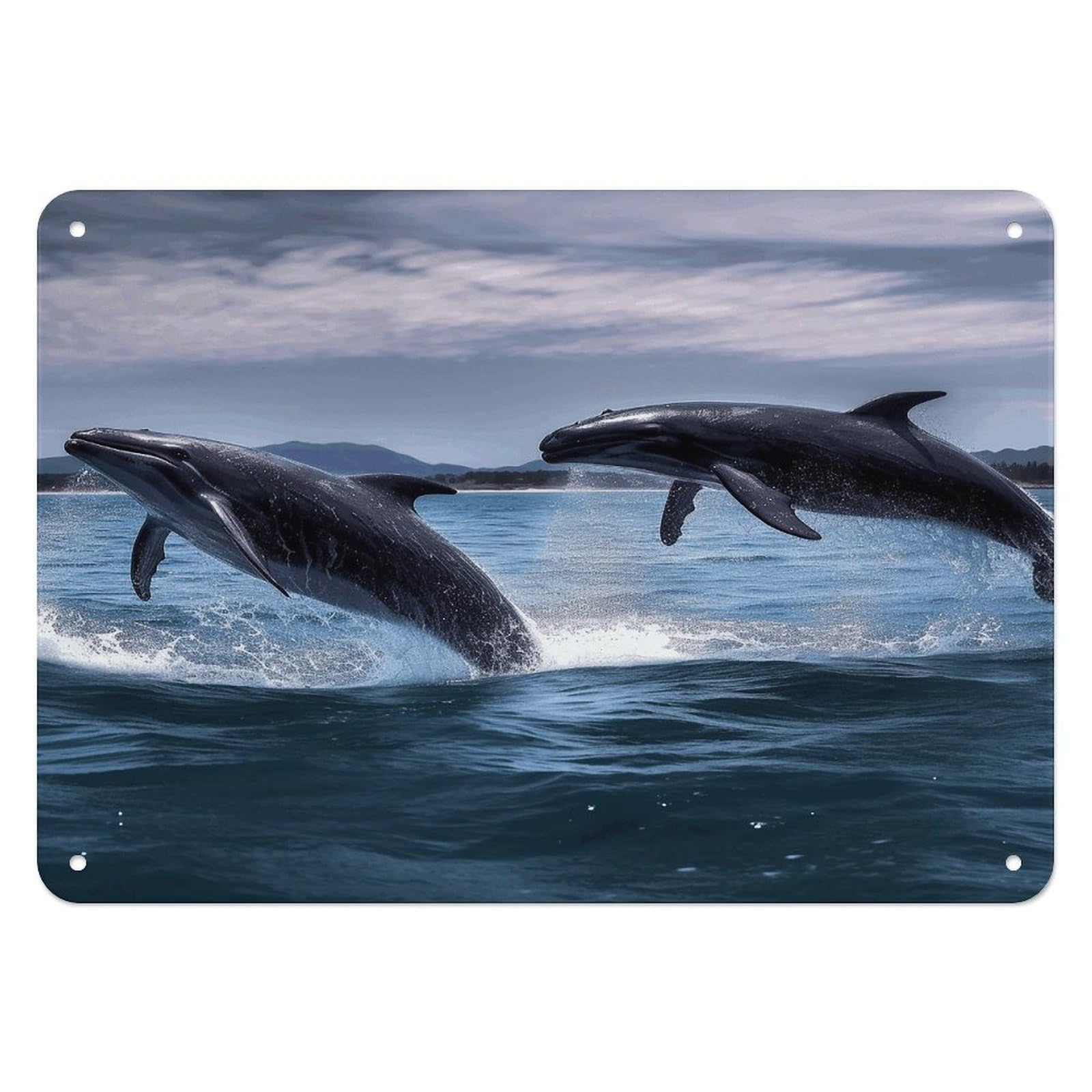 Fekiloot Style Jumping Whales Wall Decor Iron Painting Metal Sign