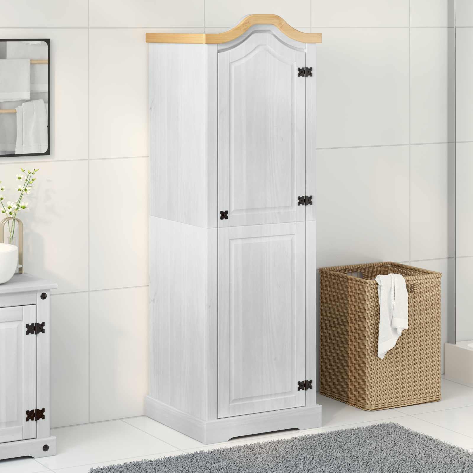Armoire penderie en pin Massif Blanc avec étagère 55 x 52 x 170 cm, Meuble de Rangement Robuste pour vêtements, Accessoires, Chambre, Salon, entrée, Bureau, buanderie