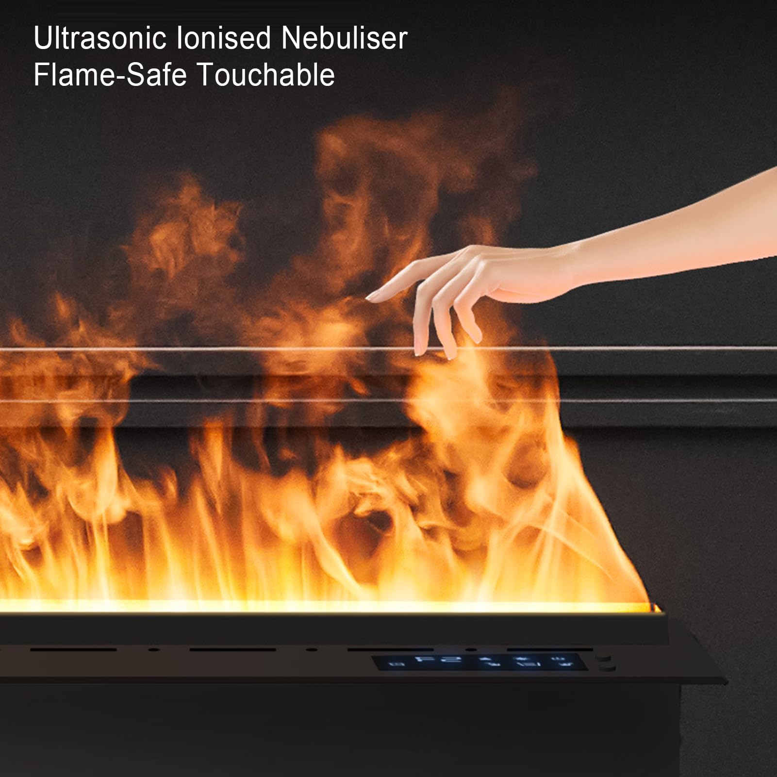 SenhE Kominek elektryczny, rozpylany kominek, dekoracyjny elektryczny nawilżacz powietrza, płomień rozpylający 3D, ultra cienki panel 3 mm, bez ogrzewania