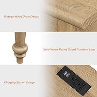 Vista 6 de Escritorio ejecutivo de estilo granja WAMPAT con 5 cajones, escritorio de oficina para el hogar con estación de carga, escritorio de madera