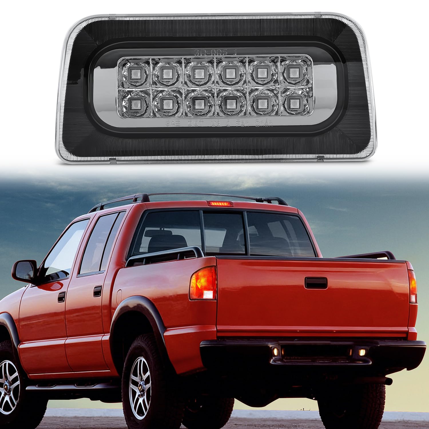 Nilight Third Brake Light for Chevy S10 GMC Sonoma 1994-2003, Smoked Lens