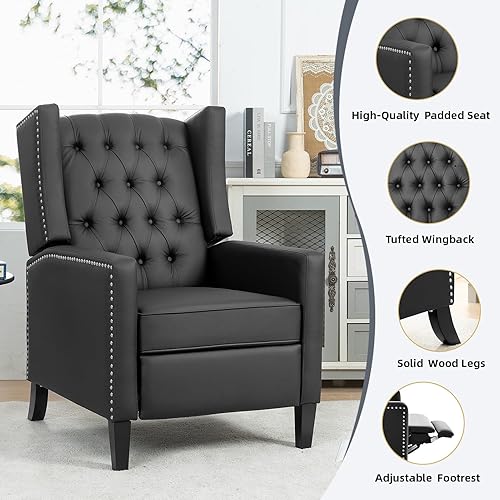Miniatura 5 de Silla reclinable moderna de piel sintética, silla reclinable con respaldo de empuje, sillón de lectura copetudo, silla decorativa para sala de