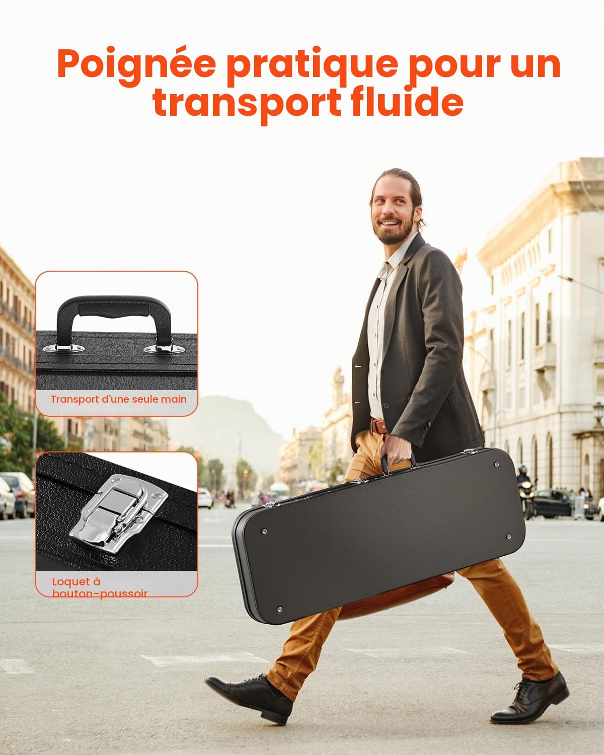 VEVOR Étui Guitare Électrique Rigide Rectangulaire 1095 mm avec Verrouillage Clés, Poignée, Rembourrage en PVC, Doublure Souple, Résistants à l'eau, pour Guitares Électriques de 39 po 99 cm, Noir