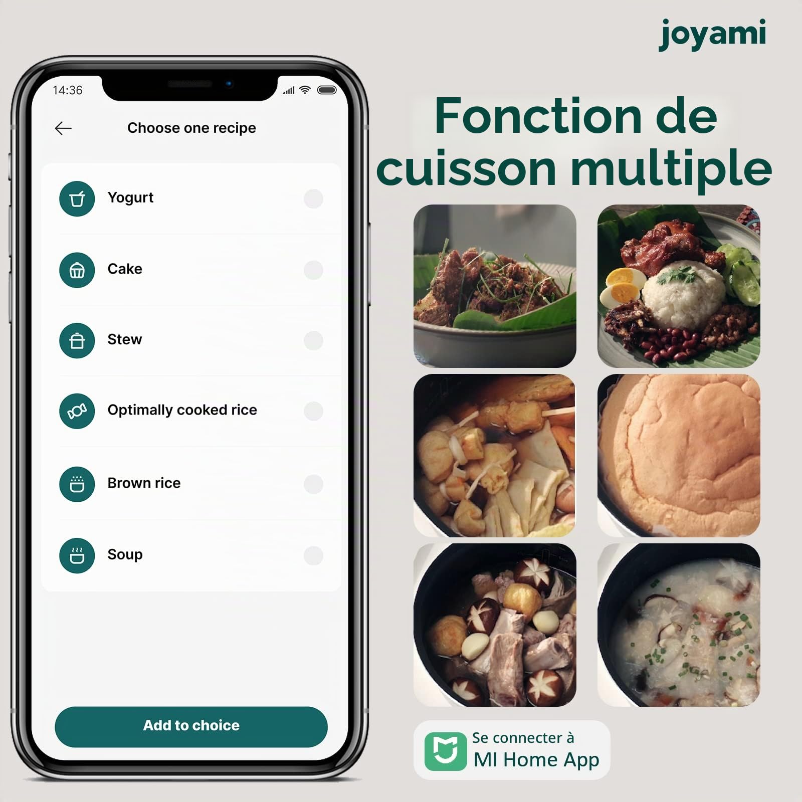 joyami Cuiseurs à Riz Mini Rice Cooker - Cuiseurs de Riz 1.6L 3.5 Tasses Intérieure Antiadhésive, Xiaomi Home App Contrôle Manuel, pour 6 Bols Jusqu'à 3 Personnes Garder au Chaud Mode Préréglé