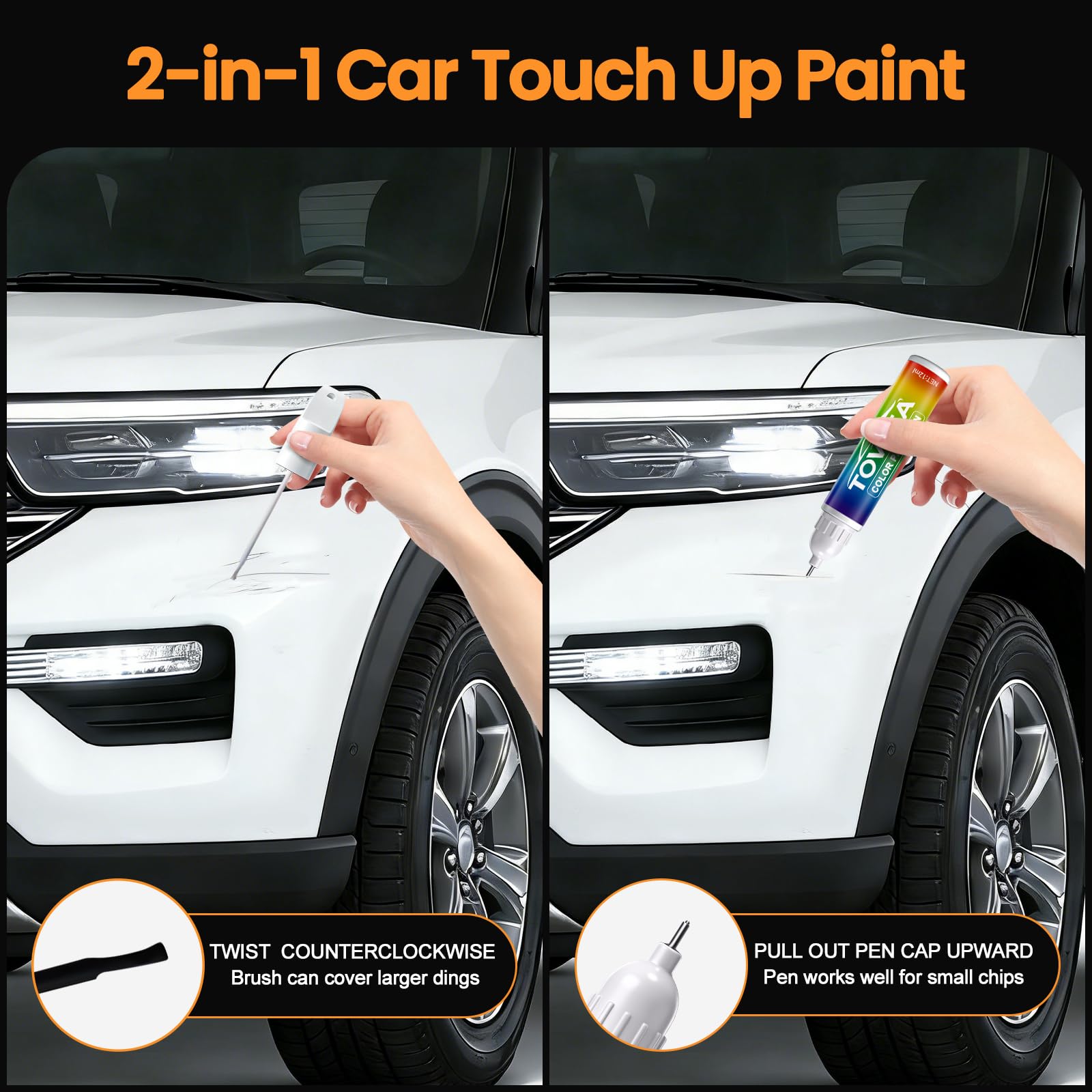 Jet Black Mica(41W) Touch Up Paint Compatible with MAZDA,2-In-1 Car Scratch Remover Pen,Car Paint Scratch Repair Kit for Scratches,Chips & Nicks,2-PCS SET - 3
