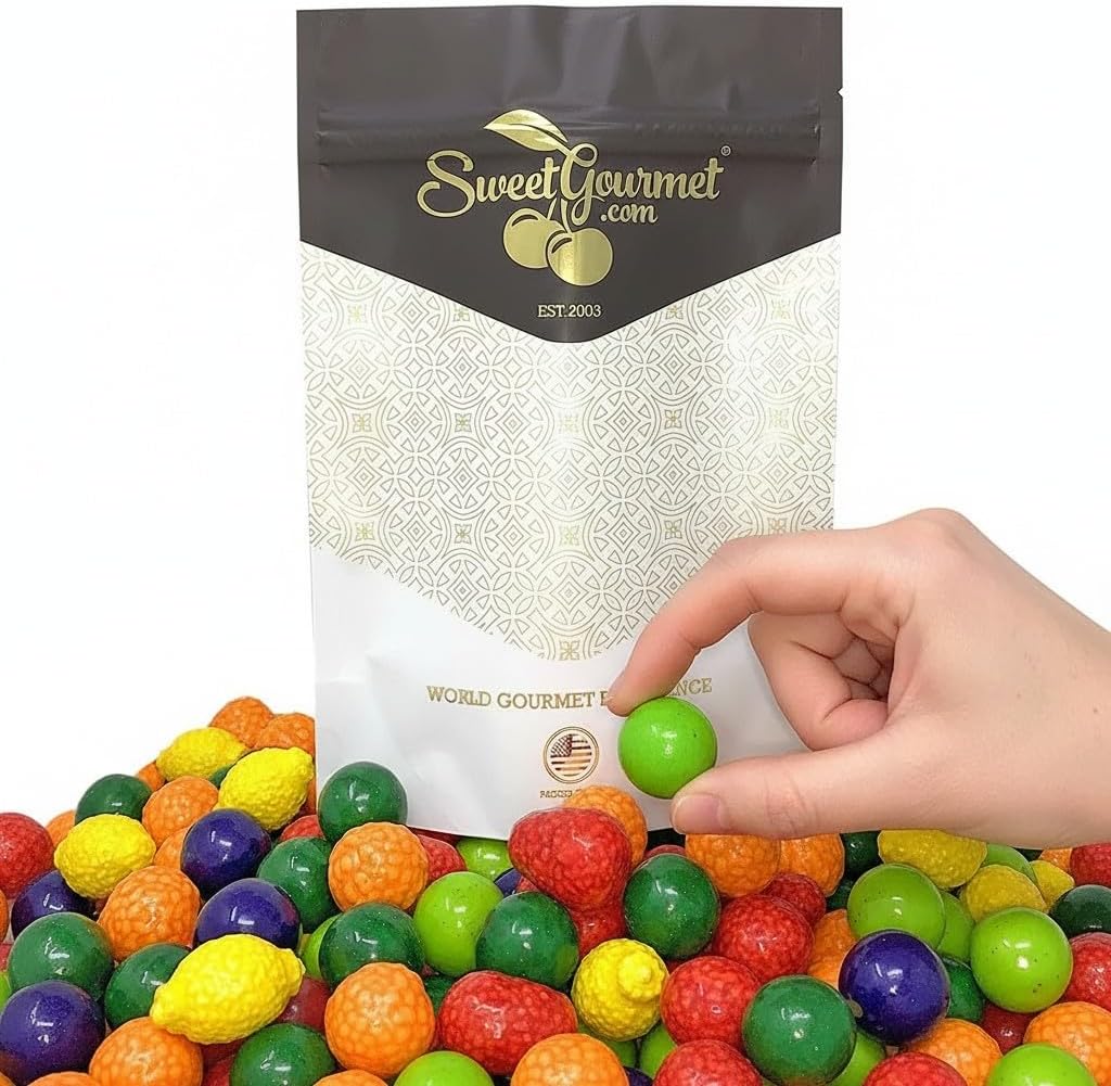 SweetGourmet Assorted Fruit Shaped Gum Filled with Candy, 1.5-Pound Bulk Bag, Seedling Gumballs