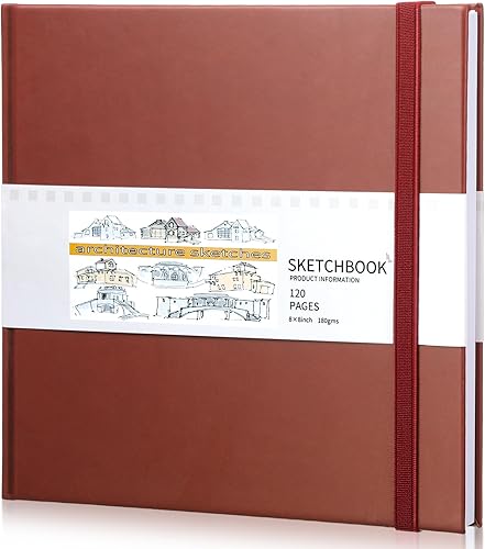 Miniatura 8 de Moinchore Cuaderno de bocetos cuadrado de 8 x 8 pulgadas, tapa dura, papel de dibujo, 120 páginas, cuaderno de medios mixtos con cierre elástico,