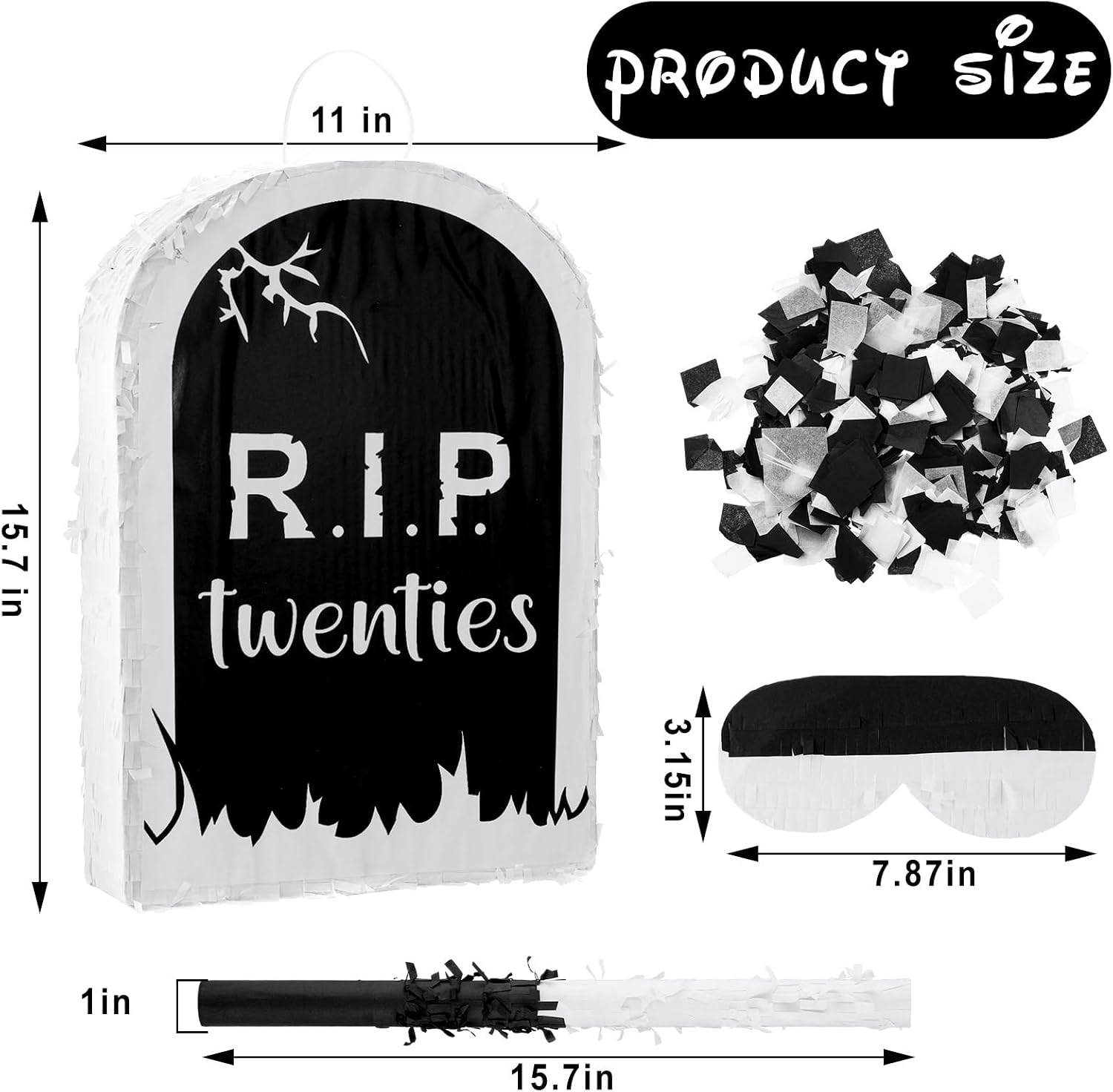 Syhood 4 Pcs Death to My 20s Decoration Rip Twenties Piñata 11 x 15.7" Funeral Tombstone Piñata with Stick Blindfold Confetti Bat for Women Men 30th Birthday Anniversary Party Supplies