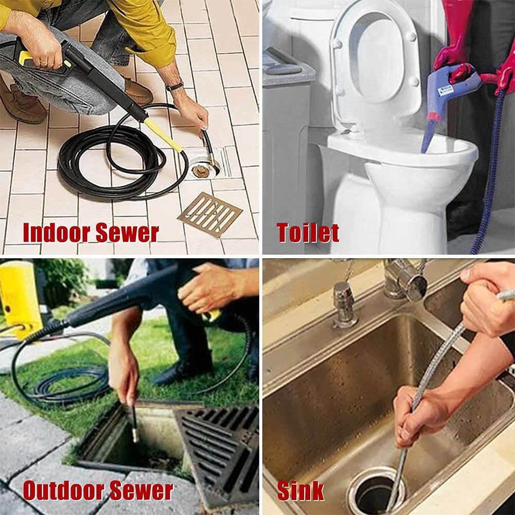 Pressure Washer Hose Pressure Washer Sewer Jetter Kits Accessories 1/4 inches NPT 5800PSI 15 Meters Rubber Hose Sewer Jetting Nozzles, Quick Connect Set