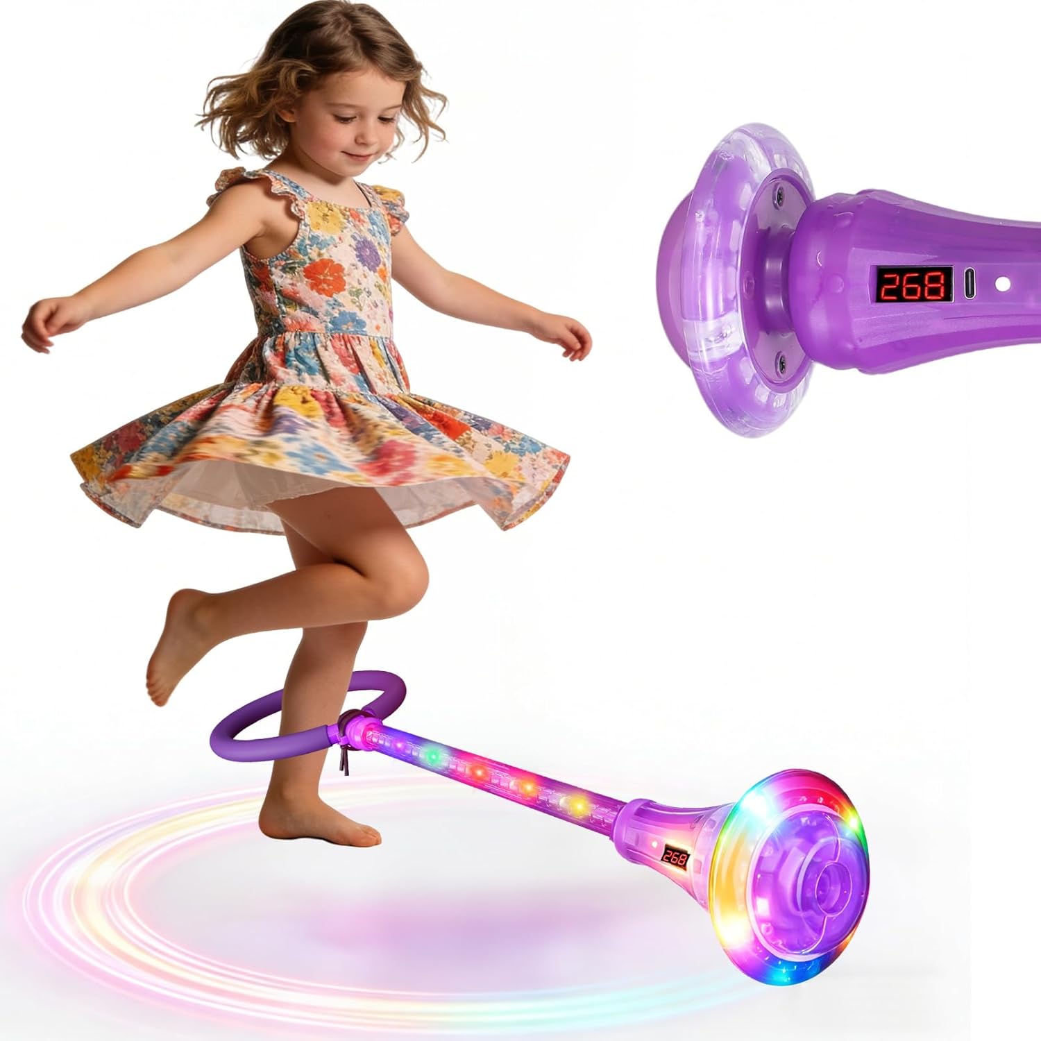 Rechargeable Skip Ball for Kids,Ankle Flashing Jump Toy Purple with LED Lights and Digital Counter, Girls Women Birthday, for Age 5 6 7 8 9 10 11 12,Indoor Outdoor Outside Sports Games