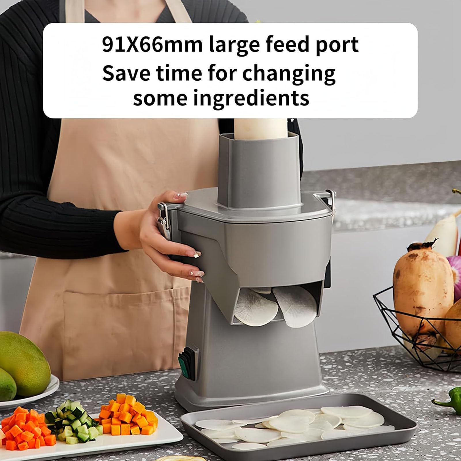 Tagliaverdure Elettrico, Taglia Alimenti Multifunzione 4 in 1, Tritatutto per Verdure da 200 W per Affettare, Sminuzzare e Tagliare a Dadini, per Uso Commerciale e Domestico