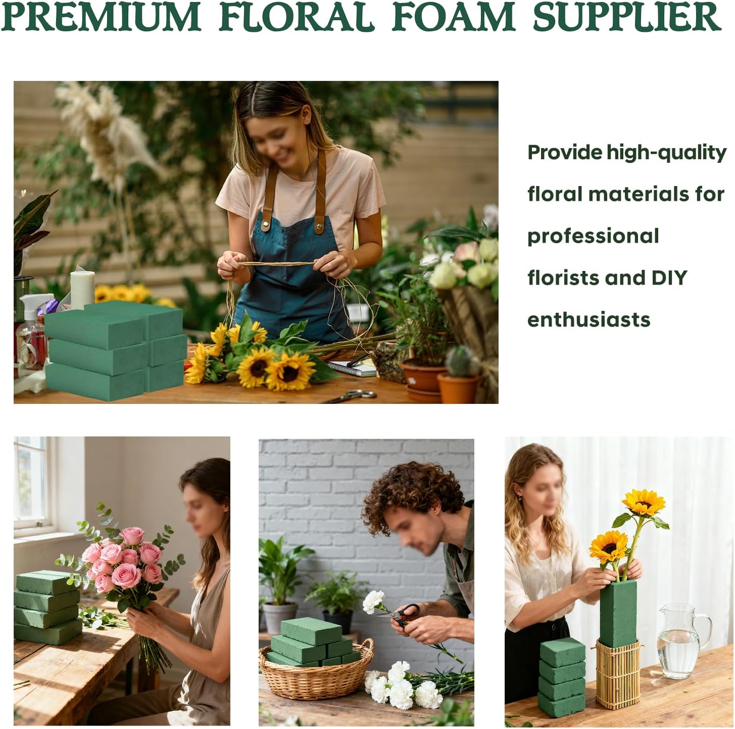Sissatthai 6Pcs Green Floral Foam Blocks for Flower Arrangements - Large Size 9" x 4.15" x 2.7", Wet & Dry Flower Foam Blocks Florist Foams Plant Styrofoam Block for Artificial Fresh Flower Craft