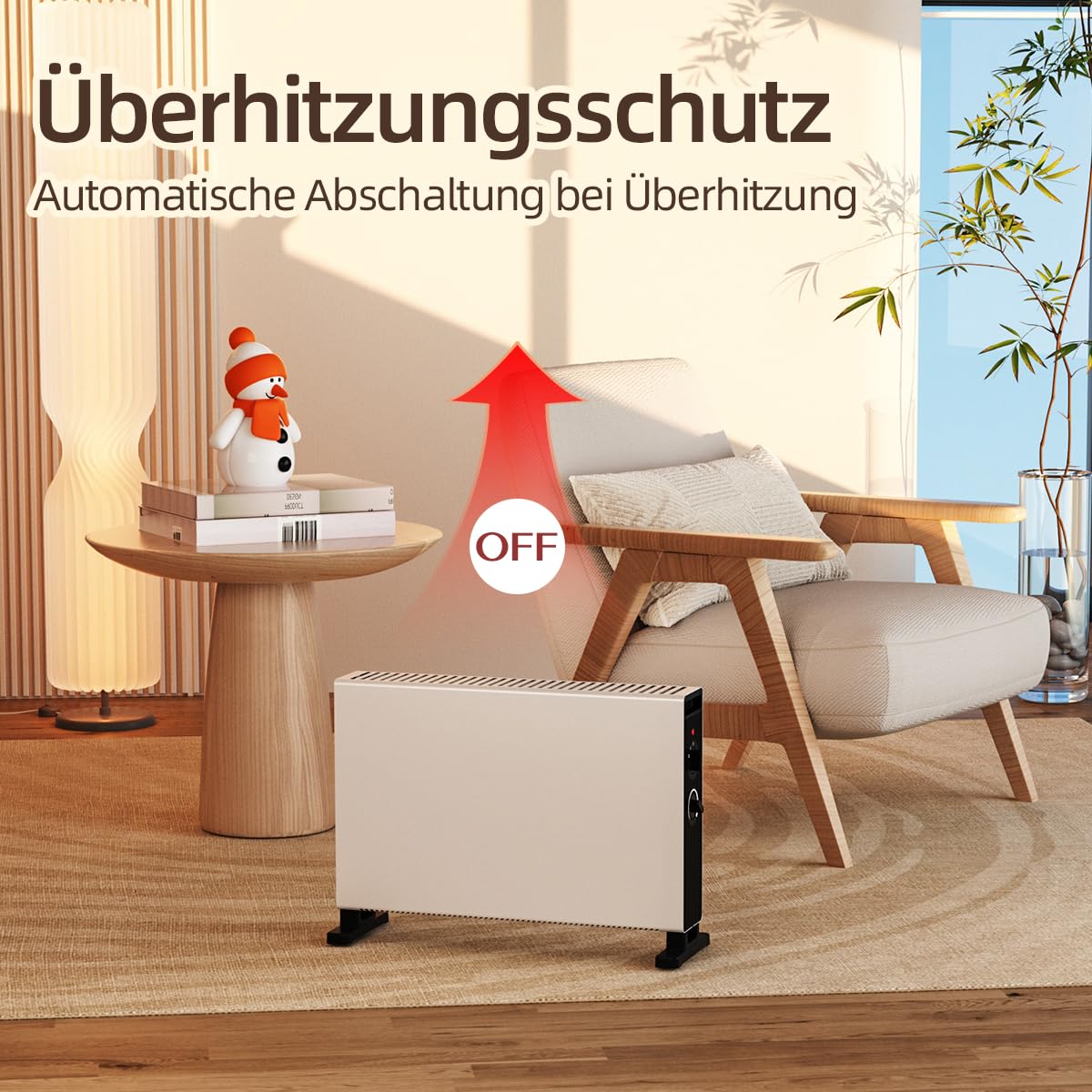 Konvektor Heizung Konvektionsheizungen Elektrische Heizung, Heizkörper, 1000W/2000W Zimmerheizung mit einstellbarer für Schlafzimmer Küche Büro, Energieeffizienz Silent Heater
