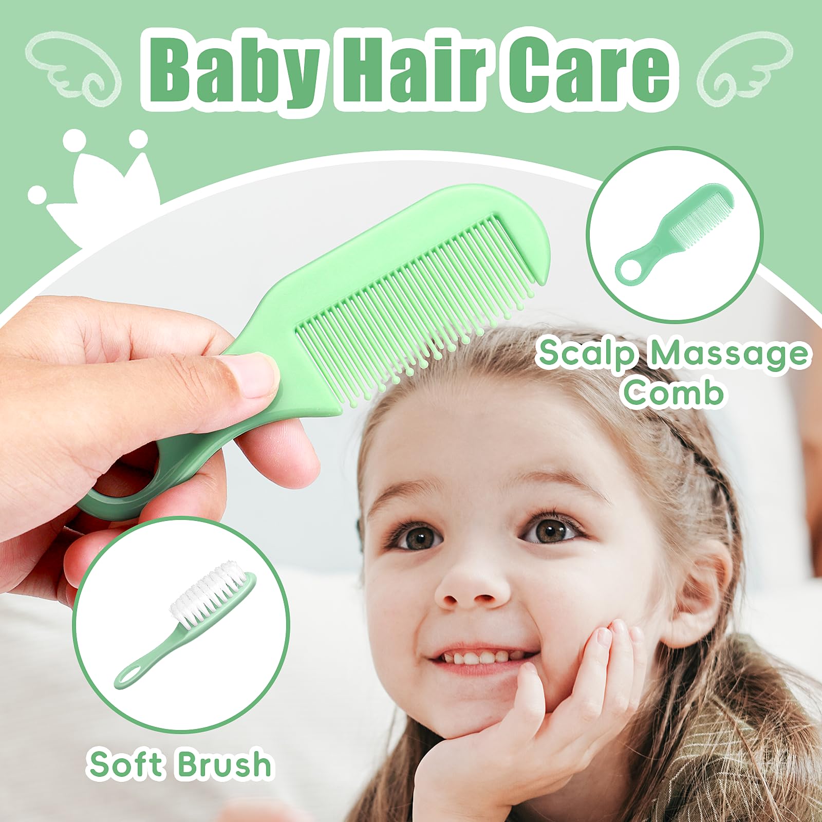 Qunlions life Kit per la toelettatura del bambino per neonati e ragazze, set essenziale per la toelettatura dei neonati, regalo per la prima volta per i genitori, verde 19 in 1