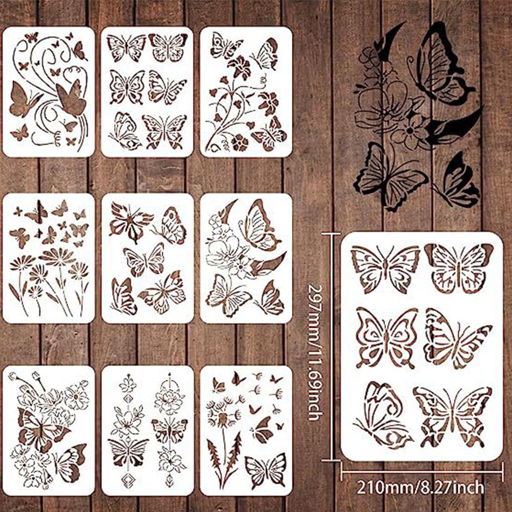 10 Stencil Per Bordi E Angoli Floreali 24x12 Cm - Grandi Maschere Riutilizzabili In PET Per Pittura Su Pareti, Mobili, Legno, Tela, Scrapbooking - 4