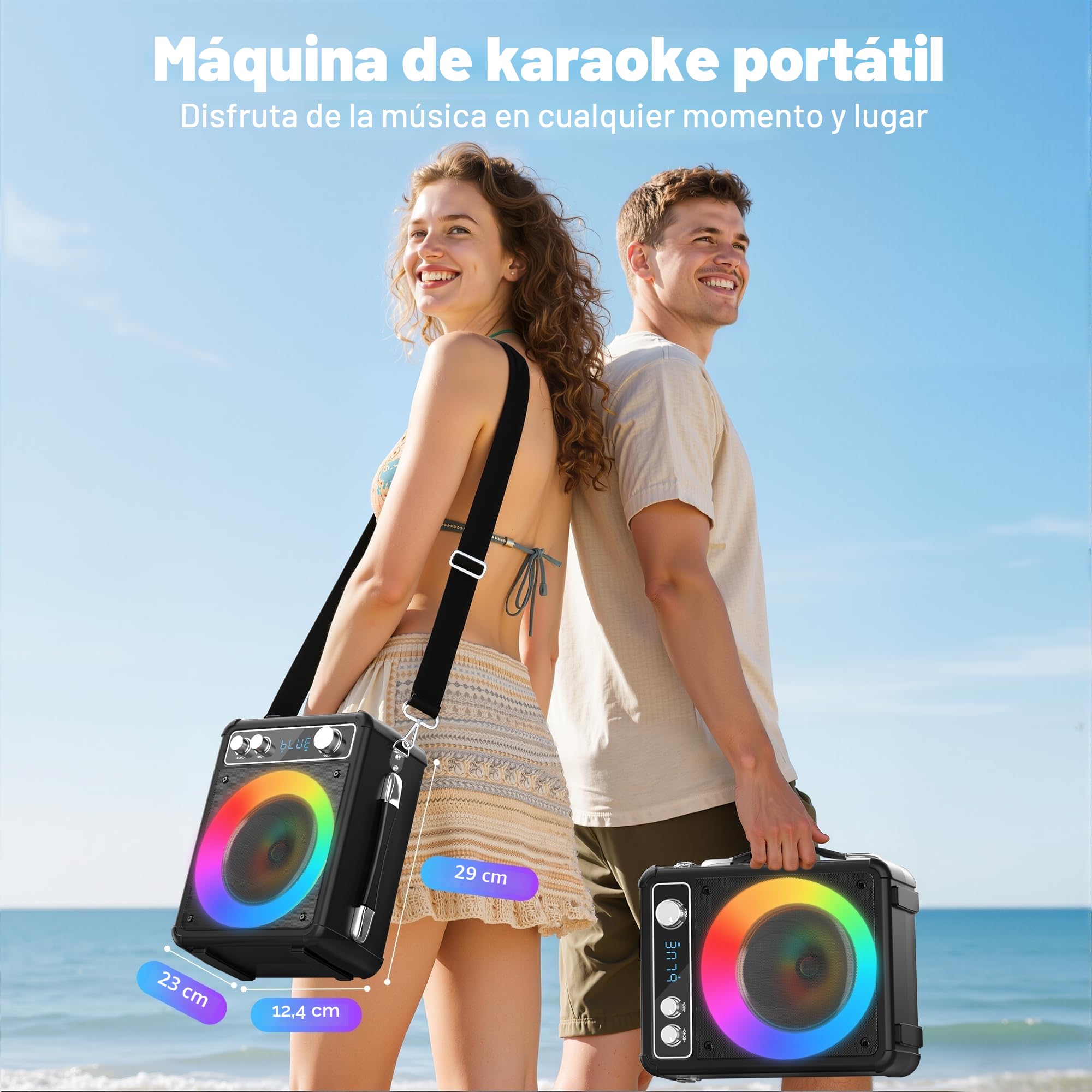Ankuka Karaoke, Karaoke 2 Microfonos Inalambricos, 15W Sistema PA para Adultos y Niños con Luces LED, Soporta TWS/Rec/FM/AUX/USB/TF para Fiesta en Casa