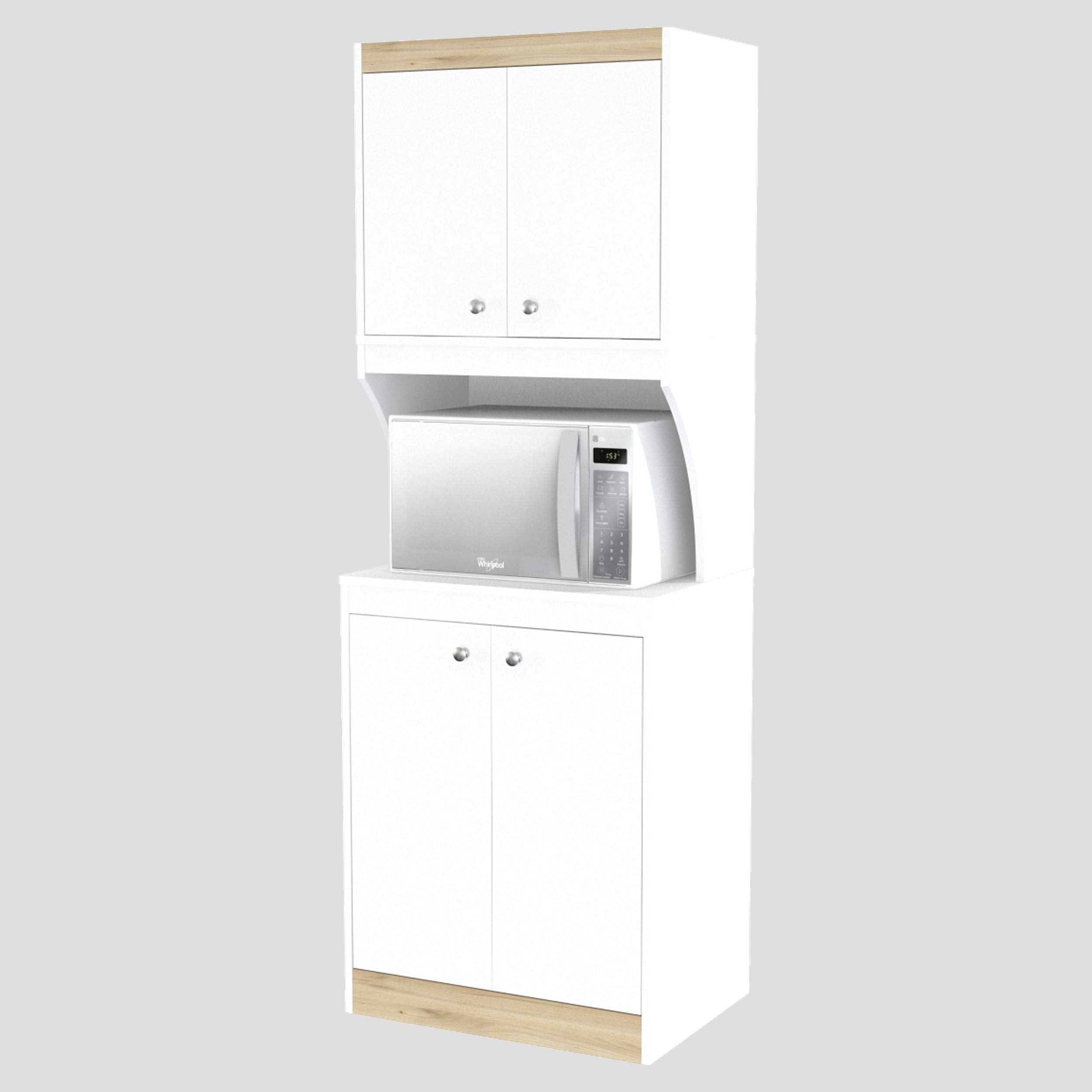 Inval Galley Kitchen/Microwave 4-Door Storage Cabinet, White & Vienes Oak