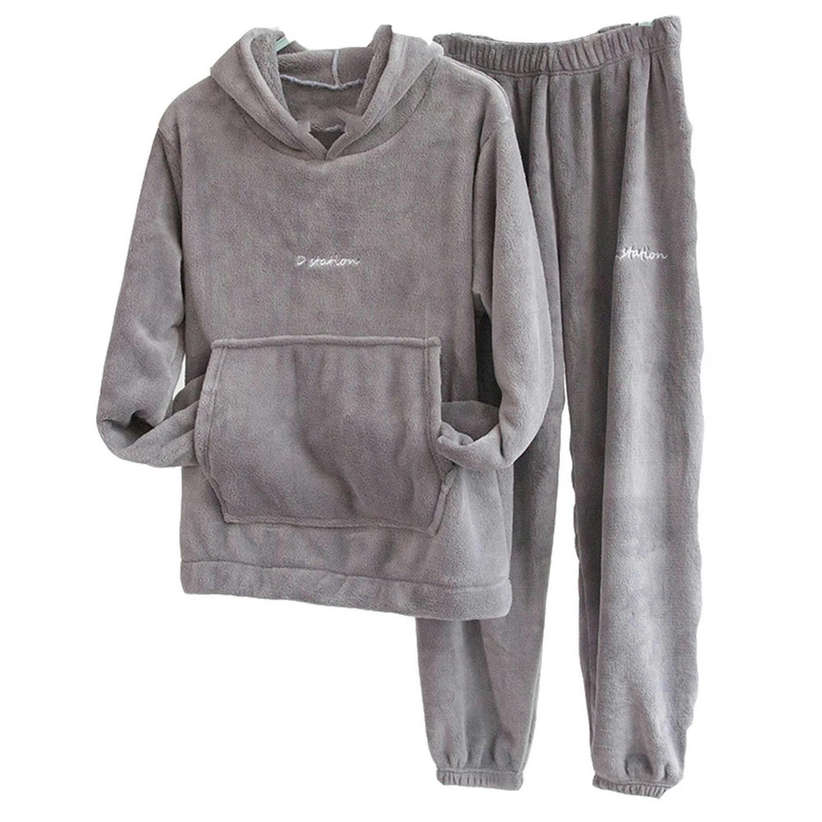 Pigiama Donna Set di Pigiama in Pila di Corallo per Donne Inverno Caldo Due Pezzi Sleep Abbigliamento A Colori Solidi con Cappuccio