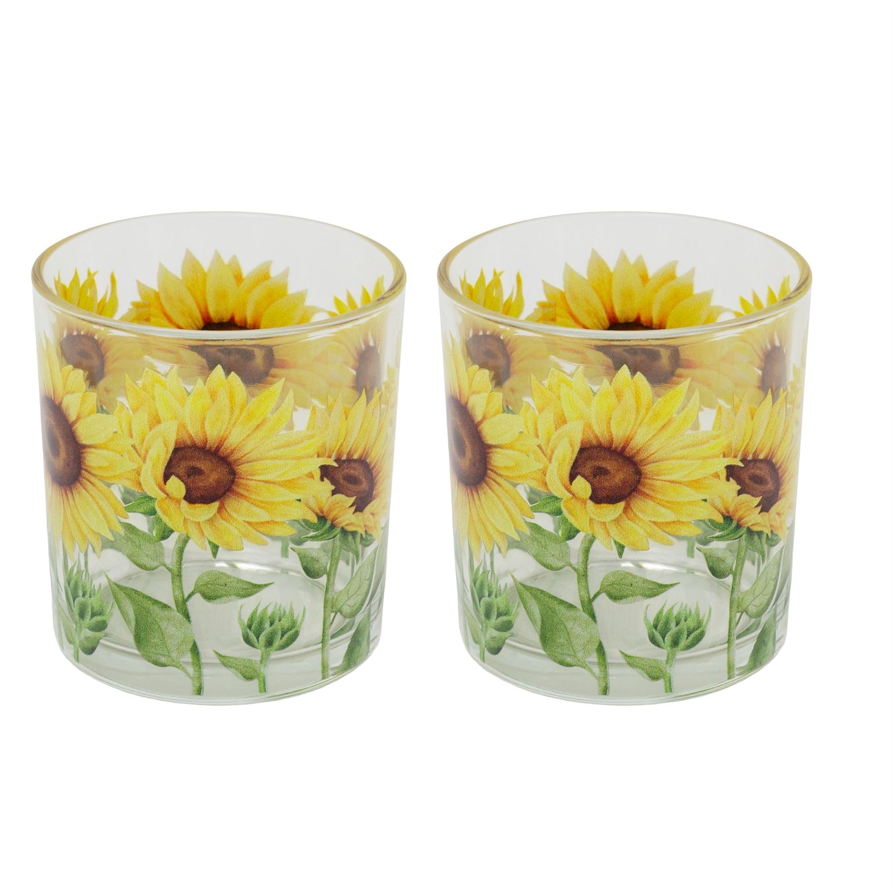 Carousel Home Yellow Set Of 2 Glass Sunflower Candle Holders, 8Cm Summer Floral Tealight Votive Candle Pots For Cosy Home Decor