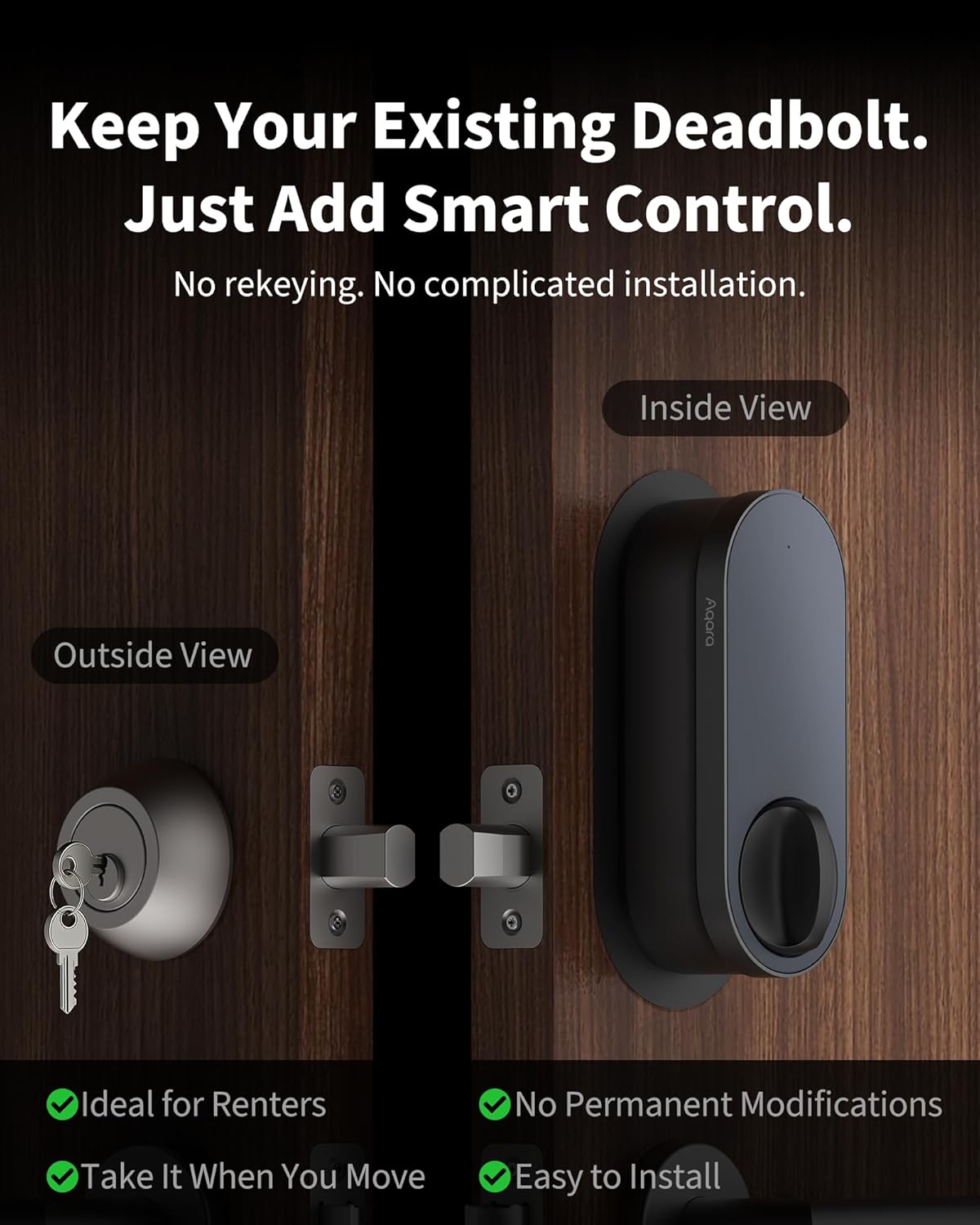Aqara Smart Retrofit Lock, Fingerprint Keyless Entry Door Lock, Retrofit Your Existing Deadbolt, U200 Upgraded Version Black