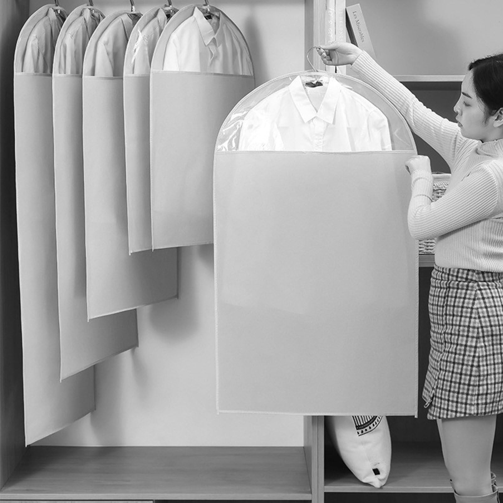 4 Borsa per Abiti Borsa per Abiti da Appendere in Tessuto Non Tessuto Traspirante con Finestra Trasparente, per la conservazione di Indumenti Antipolvere e a Lungo Termine,60×120cm