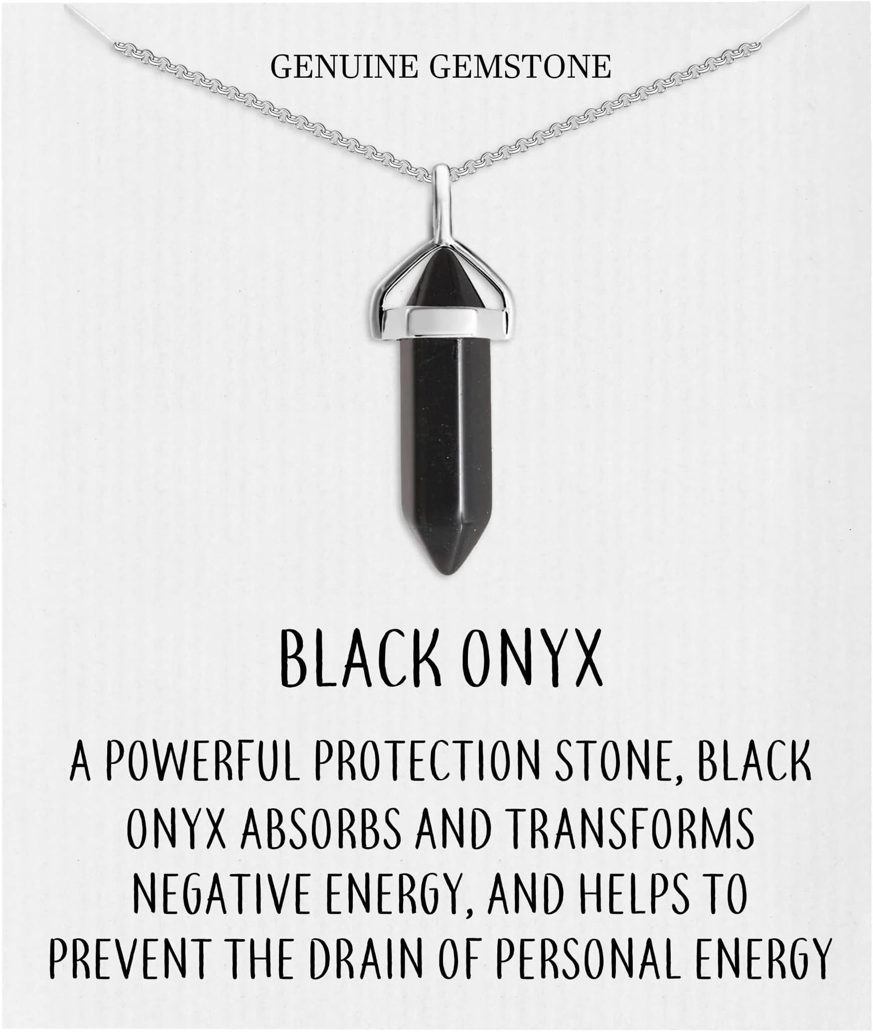 Black Onyx Gemstone Necklace with Quote Card