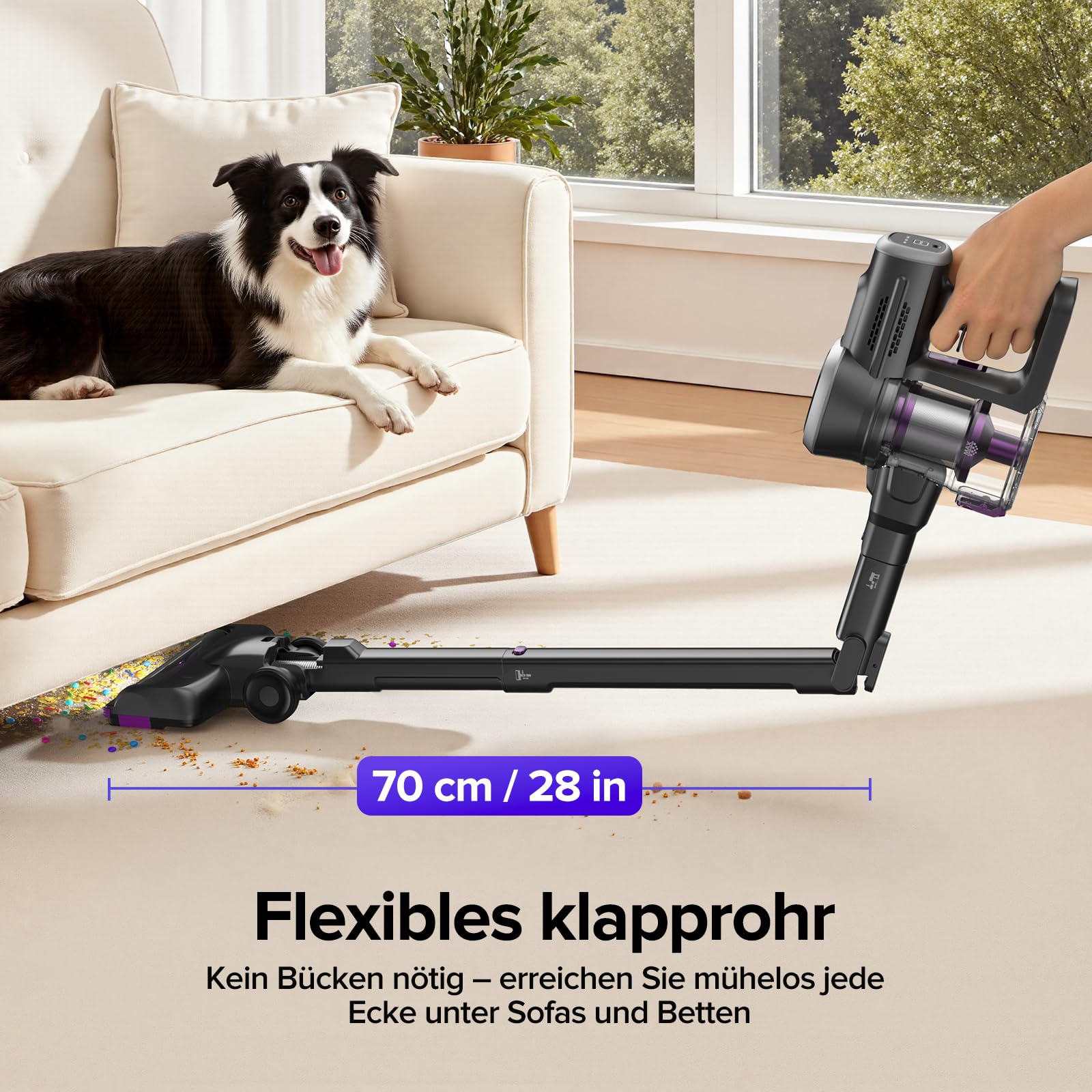 Lubluelu Kabelloser Akku Staubsauger 400W/45000Pa, bis zu 50 Min Laufzeit, Anti-Tangle-Bodenbürste, 2 Filter, für Tierhaare, Teppiche & Hartböden