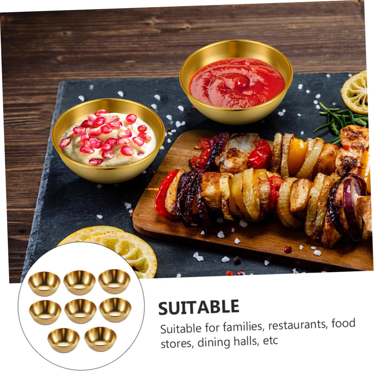 Homoyoyo Set de 8 Platos y Cuencos para Salsa de Acero Inoxidable Dorado Diseño Simple y Funcional para Restaurantes y Familias
