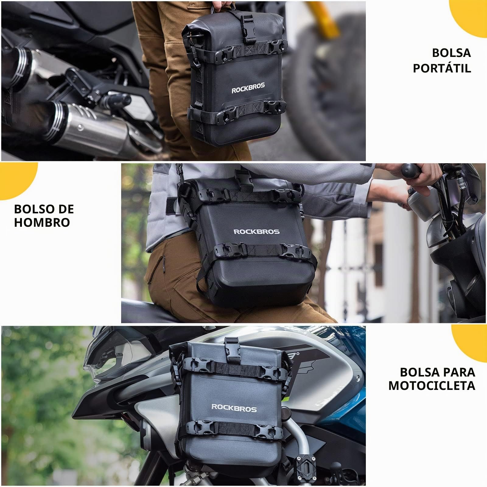 ROCKBROS Alforja Lateral para Moto, Bolsa Almacenamiento para Motocicleta Impermeable, Negro