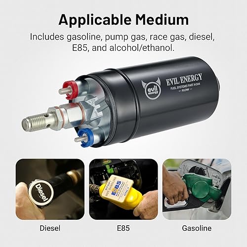 Miniatura 7 de EVIL ENERGY Bomba de combustible en línea externa eléctrica 300LPH de alto flujo 12V con abrazadera de soporte de 2.362 in negro