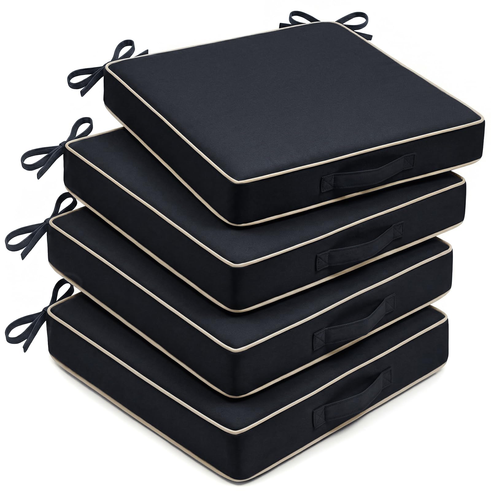 AS AWESLING 4 Pack Heavy Duty Square Chair Cushions for Garden, Patio, Indoor - Oxford Wipe Clean Cover, High Density Foam Filling (BLACK, 48cm x 48cm)