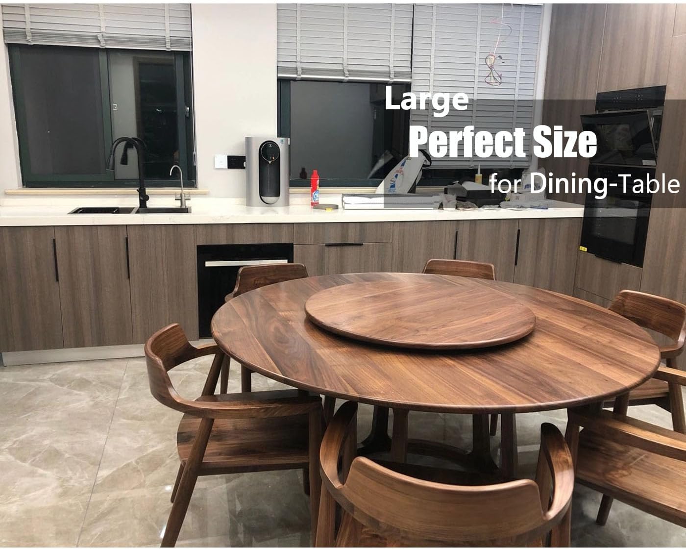 30 Inches Black Walnut Wood Lazy Susan Organizer, Solid Wooden Round Turntable, Rotating Tray for Table Top/Counter Top