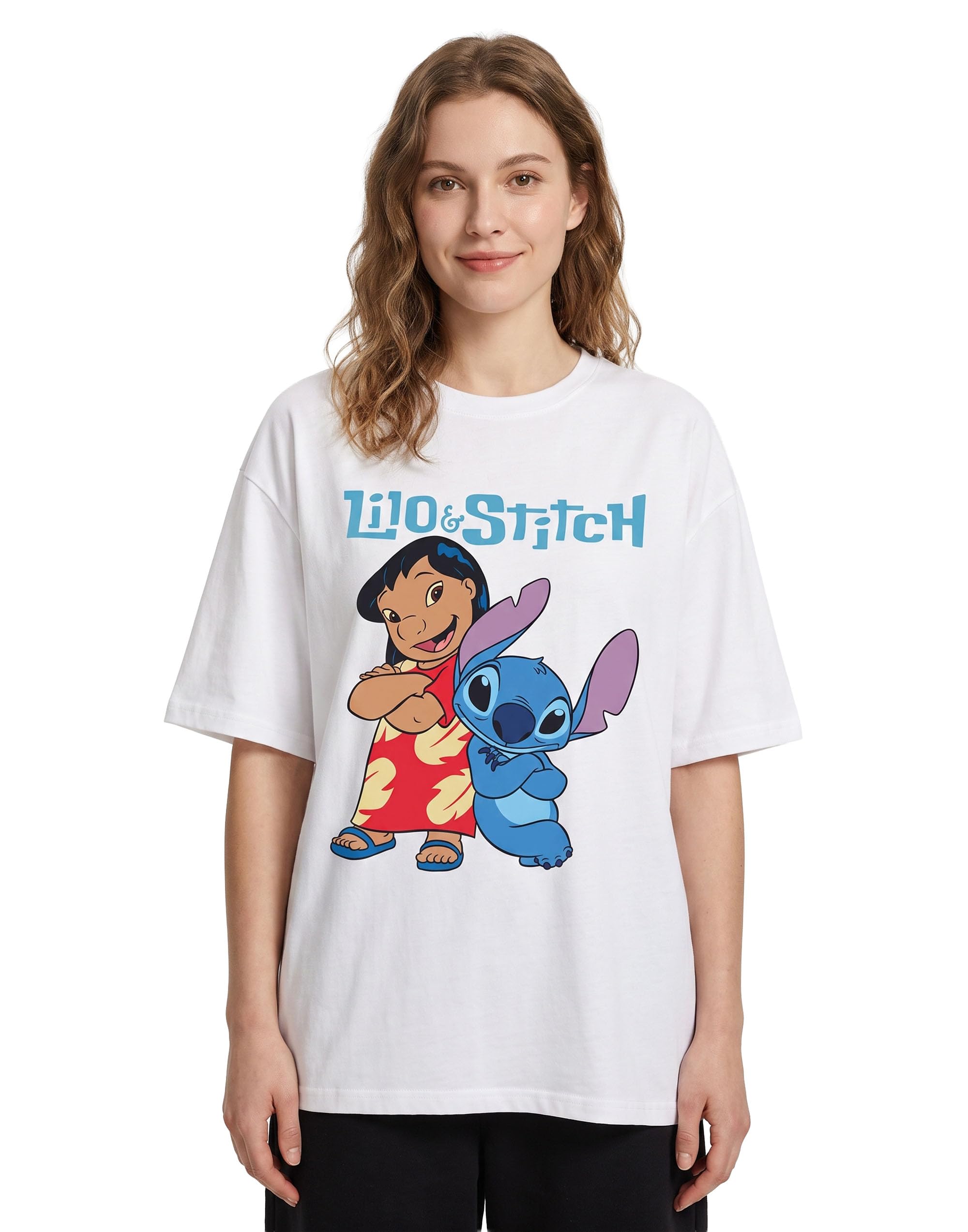 Disney Lilo & Stitch Women's Graphic T-Shirt White Short Sleeve Crew Neck M