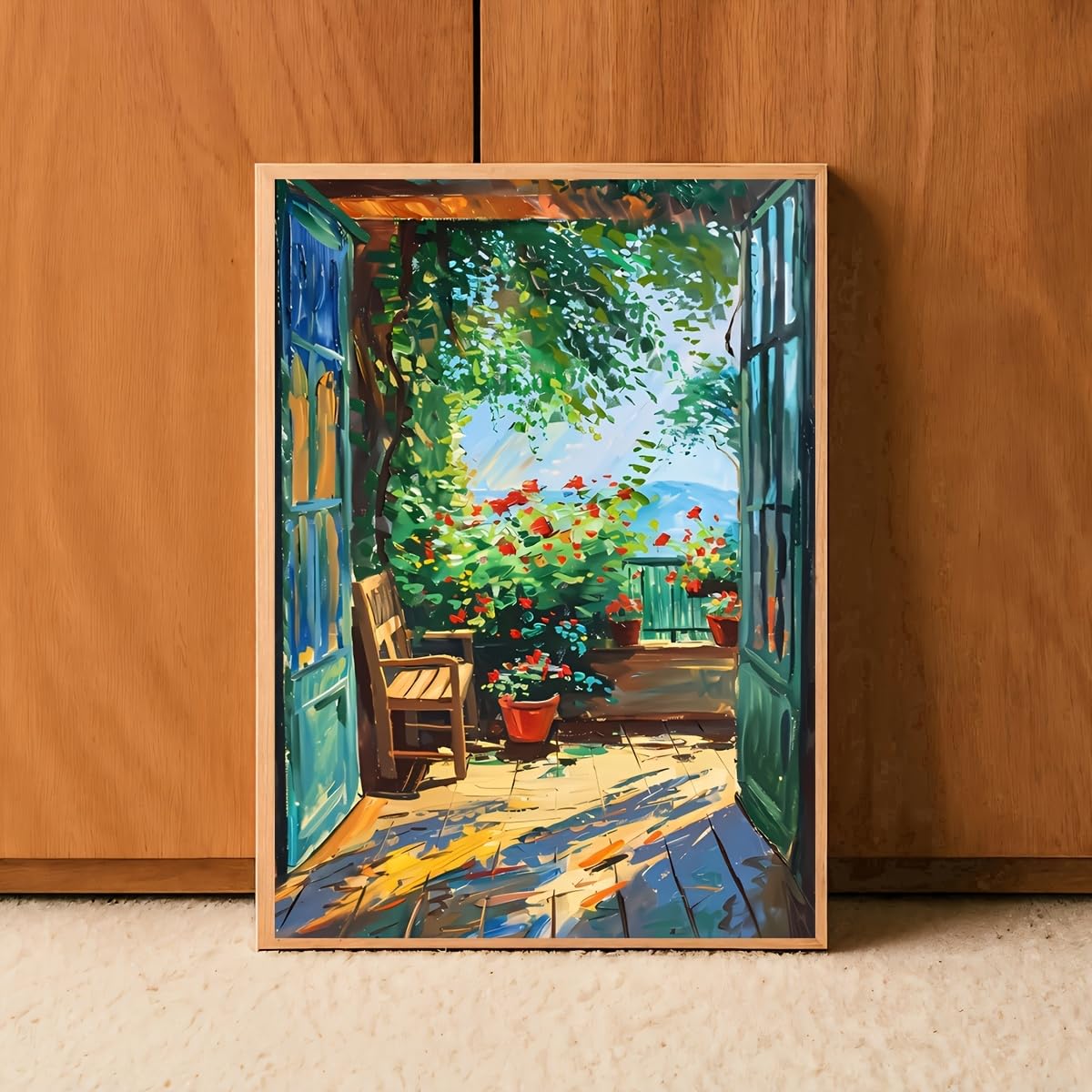 IXEHOH Stampe su Tela Terrazza Giardino Impressionista, Arte da Parete Verticale per Soggiorno, Decorazioni da Parete, Arte da Parete Estetica, Grande Arte Moderna Astratta per la Casa 80x130cm