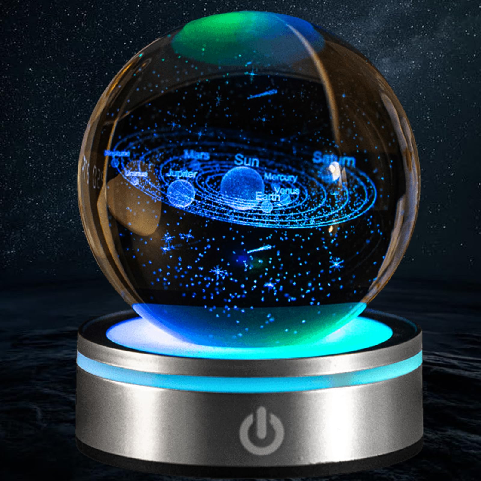 3D Solar System Crystal Ball, Crystal Ball with LED Colourful Night Light, Glass Ball with Touch Lamp Base, Astronomy Model Decor, Luminous Crystal Ball Ornament, Gift for Children, Friends, Couple