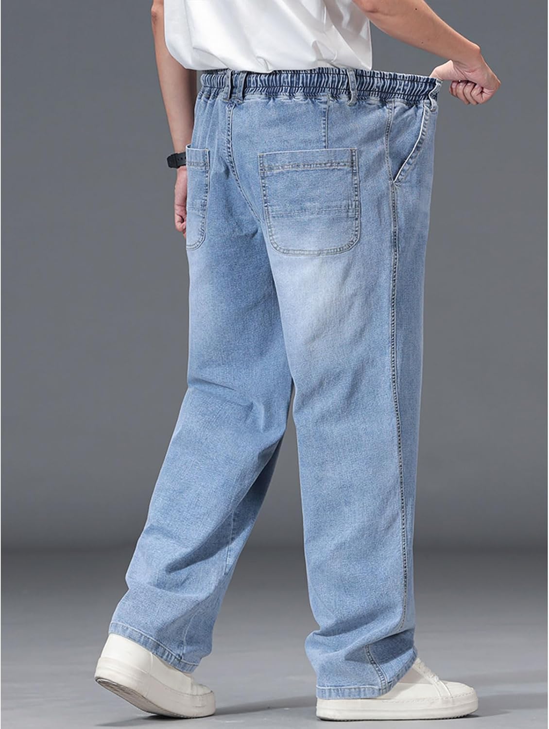 Plus Size Baggy Jeans for Men Stretchy Straight Loose Jett Jeans Drawstring Waist Pull On Denim Sweatpants L-5XL - Image 5