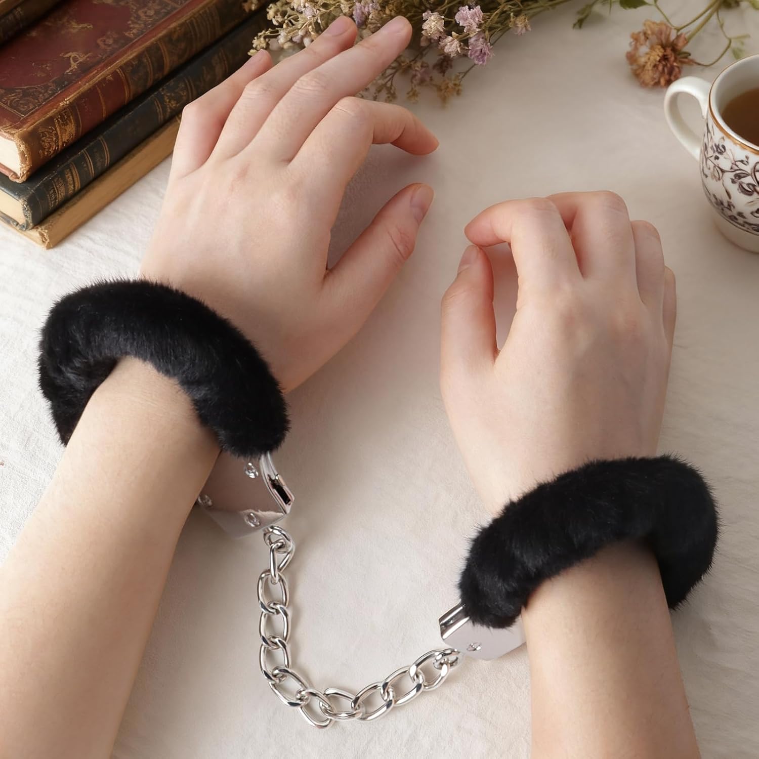 KISSHAKE BDSM Bondage Restraints Couples Sex Toys Adult Toys for Women & Men, Metal Handcuffs with Keys for Sex Furniture Adult Toy Games, Fuzzy Cuffs for Fetish Role Play, Bondage Gear & Accessories