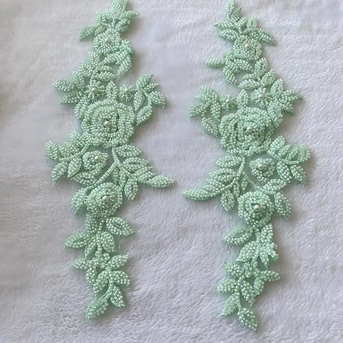 Vista 37 de PLune Apliques de encaje con cuentas, parches perfectos para vestidos de boda, accesorios de ropa, un par/bolsa, 5.5 x 12.9 pulgadas (blanco)